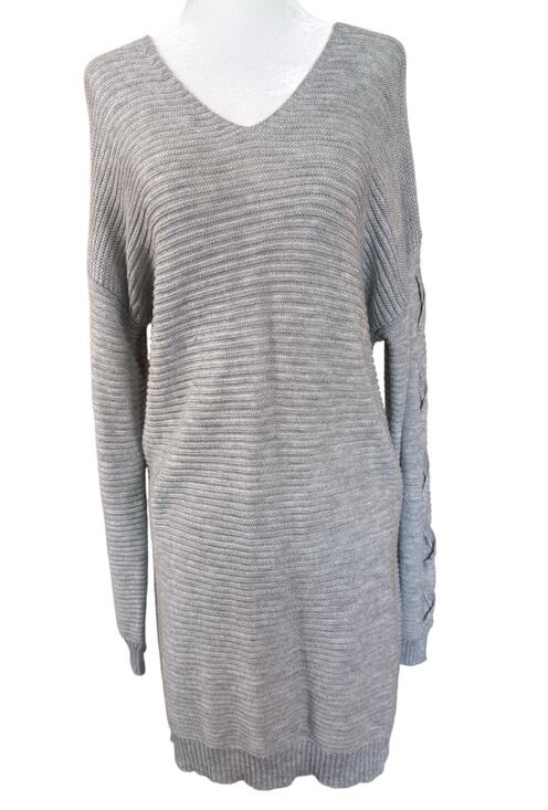 Jolt Sweaters - Jolt Gray Lace Up Sleeve Sweater Tunic Women’s Medium Oversized